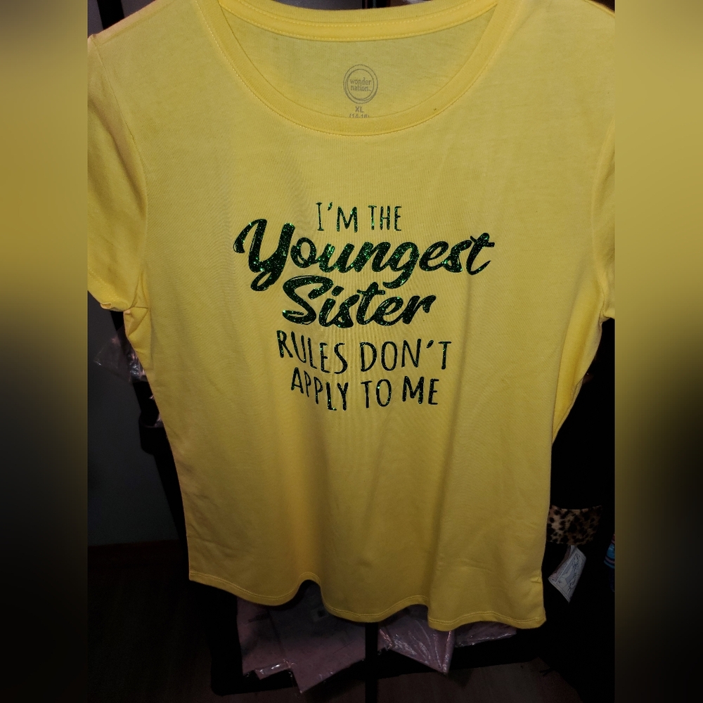 Yellow Graphic Tee with Green Text
